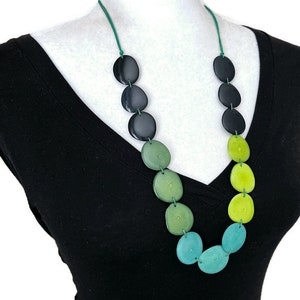 Green Tagua necklace TAG733, Long Tagua Nut Slice Necklace, Organic Vegetable Ivory Necklace, Eco Friendly Necklace