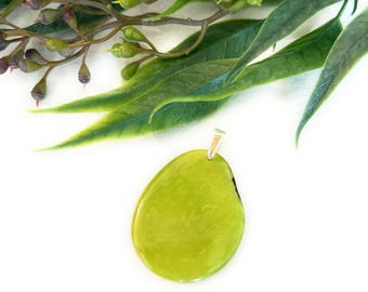 Lime Green Tagua Nut Slice Pendant, Handmade Vegetable Ivory Necklace Pendant TAG525