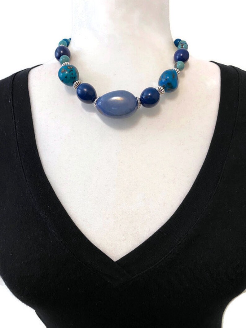 Chunky Statement Necklace Vegetable Ivory Necklace Tagua Necklace in Blue TAG669 Handmade Tagua Nut Necklace Tagua Nut Jewelry