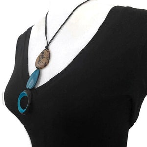 Tagua Necklace in Blue and Beige TAG644, Vegetable Ivory Necklace , Tagua Nut Jewelry, Eco Friendly Jewelry image 5