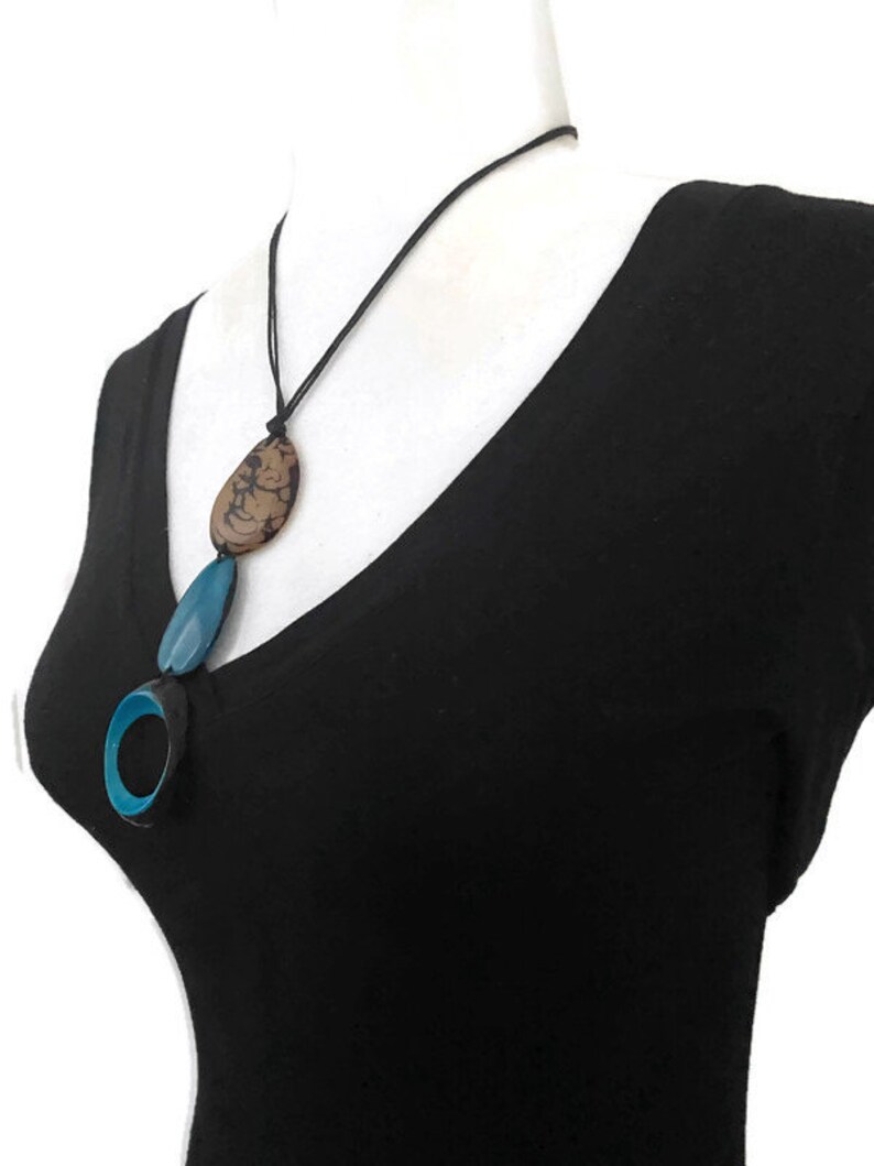 Tagua Necklace in Blue and Beige TAG644, Vegetable Ivory Necklace , Tagua Nut Jewelry, Eco Friendly Jewelry image 5