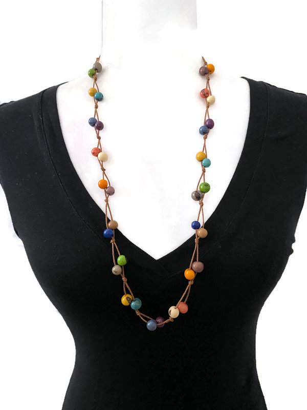 Rainbow Acai Seed Necklace Set Tag515 Long Necklace and - Etsy