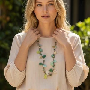 Tagua Necklace in green, beige Tag695, Tagua Nut Jewelry, adjustable Vegetable Ivory Necklace