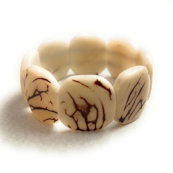Bracelet Tagua blanc TAG439, bracelet ivoire végétal, bijoux écologiques faits à la main