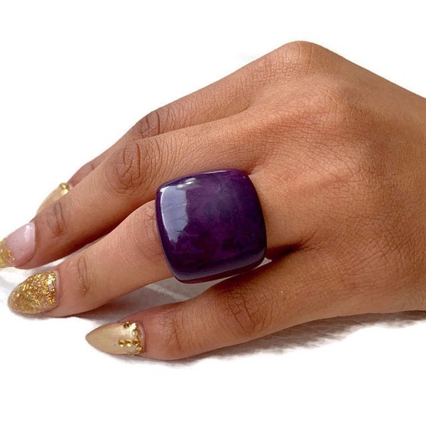Organic Purple Tagua Nut Ring TAG804,  Eco-Friendly Tagua Ring