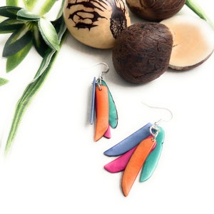 Tagua Earrings in Multi Color TAG267, Orange, Green, Blue, Pink Organic Handmade Tagua nut Jewelry