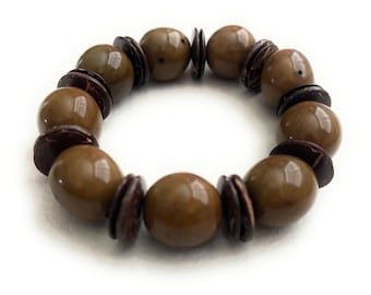 Tagua Bracelets in Olive Green TAG421, Eco Friendly Bracelet, Handmade Organic Bracelet, Tagua Nut Jewelry, Stretch Bracelet