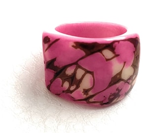 Tagua Nut Ring in Bright Pink TAG801,  Eco-Friendly Tagua Ring, Organic Jewelry