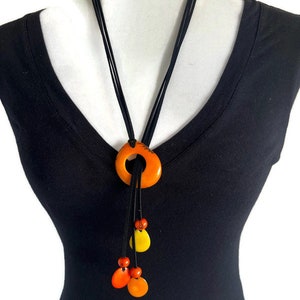 Tagua necklace in tangerine orange, yellow TAG706, vegetable ivory  wrap lariat necklace, tagua nut jewelry
