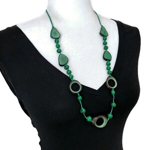 Long Tagua Necklace in Green TAG670, Necklace and earrings Set Vegetable Ivory Necklace, Tagua Nut Jewelry