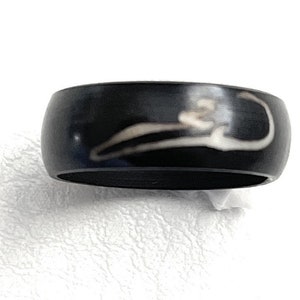 Tagua Nut Ring in black with carved design TAG808, unisex thin black handmade Tagua Ring
