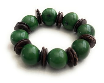 Tagua Bracelets in Green TAG421, Eco Friendly Bracelet, Handmade Organic Bracelet, Tagua Nut Jewelry, Stretch Bracelet