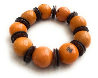 Tagua Bracelets in Orange TAG421, Eco Friendly Bracelet, Handmade Organic Bracelet, Tagua Nut Jewelry, Stretch Bracelet