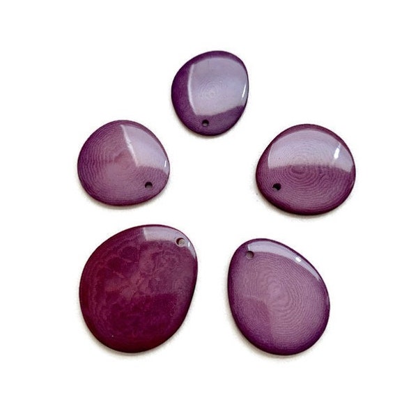 Tagua Nut Slice Beads in Purple 15-32mm TGP105 (5 Pieces)