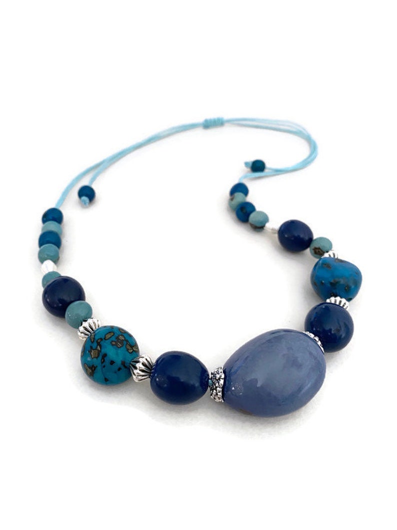 Chunky Statement Necklace Vegetable Ivory Necklace Tagua Necklace in Blue TAG669 Handmade Tagua Nut Necklace Tagua Nut Jewelry