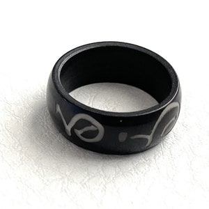 Tagua Nut Ring in black with carved design TAG808, unisex thin black handmade Tagua Ring