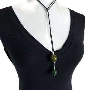 Tagua Necklace in Olive Green TAG672, Vegetable Ivory Choker Wrap Lariat Necklace, Green Tagua Nut Jewelry