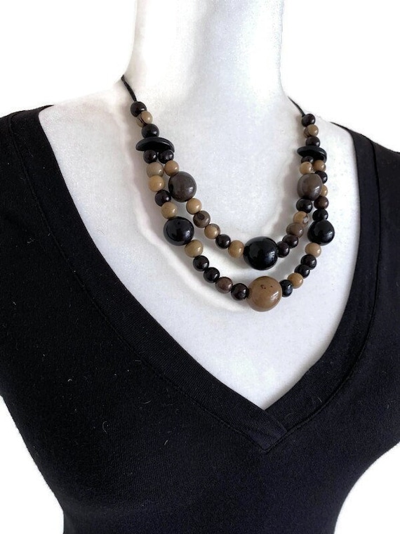 Tagua Necklace and Earrings in Black and Gray TAG116 Organic 2 Strand Bib Necklace Set, Tagua Nut Jewelry, Handmade Necklace