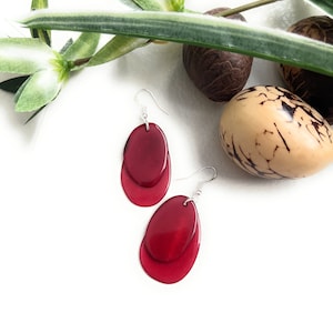 Red Tagua Nut Earrings TAG229, Organic Vegetable Ivory Earrings in Red, Handmade Tagua Jewelry