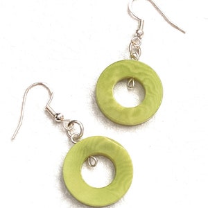Tagua earrings in lime yellow TAG215, Organic Vegetable Ivory Earrings in lime Handmade Tagua Jewelry