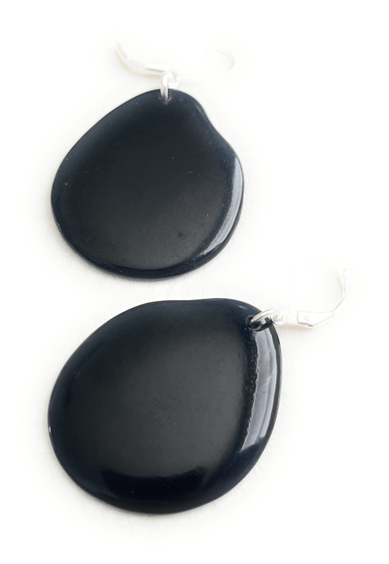Black Tagua Earrings TAG194, Large Black Organic Vegetable Ivory Earrings, Handmade Tagua Jewelry