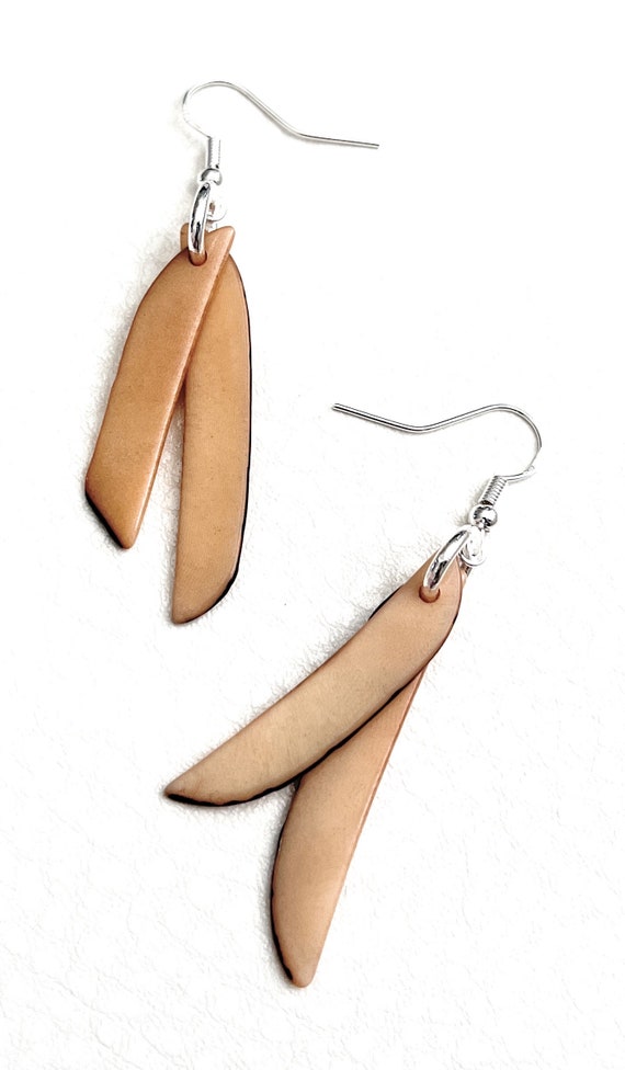 Gorgeous Pink Triangle Boho Tagua Nut Dangle Earrings With Sterling...