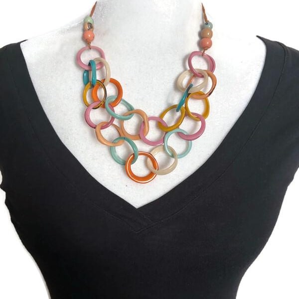 Collar de tagua arcoíris TAG787, joyería de nuez de tagua, collar babero ligero de 2 hebras