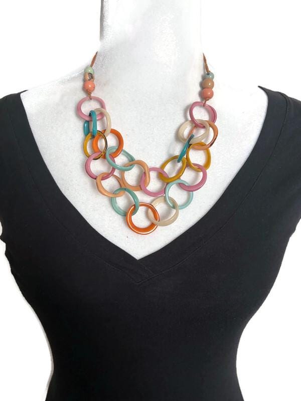 Tagua necklace in rainbow TAG787, tagua nut jewelry 2 strands light…