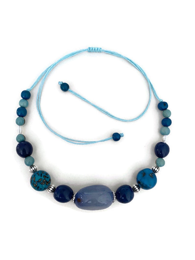 Chunky Statement Necklace Vegetable Ivory Necklace Tagua Necklace in Blue TAG669 Handmade Tagua Nut Necklace Tagua Nut Jewelry