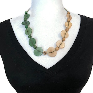 Tagua Necklace in Green Tag624, Eco Friendly Necklace, Vegetable Ivory Necklace, adjustable necklace