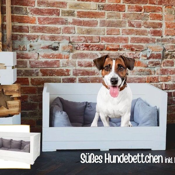 weiß lackierte Holzkiste, Tierbett Hundebett Hundebox Hundebettchen  | Neu | 90x60x45cm | Hundekorb dick & warm gepolstert