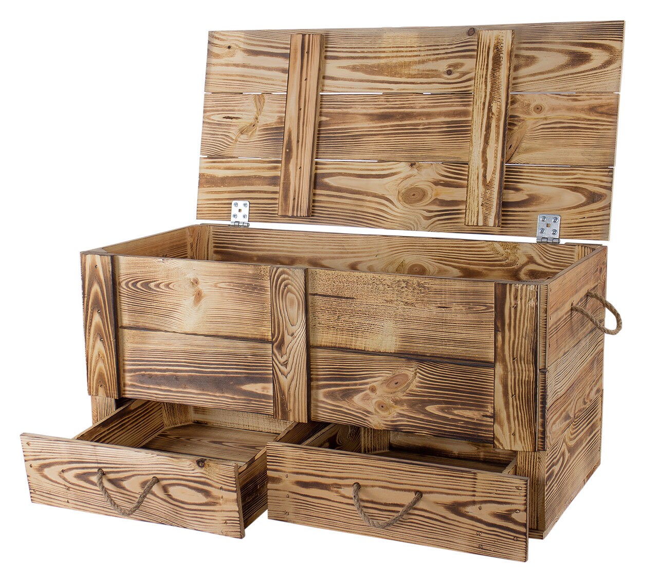 Geflammte Holztruhe mit Deckel 2 Schubladen 85 x 39 x 40 | Etsy