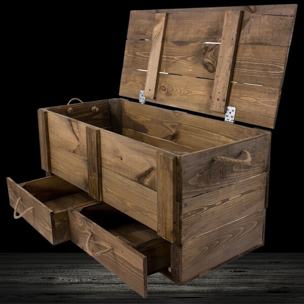 Wooden chest with lid + 2 drawers | 85 x 39 x 40 cm | Chest decoration box 'Treasure chest' with plenty of space