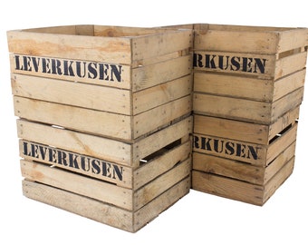 3x 4x 8x ALTE Holzkiste LEVERKUSEN | Obstkiste mit Aufdruck: LEVERKUSEN |originelle Deko, als Regal nutzbar | 50x40x30 cm