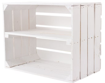 Set of 6 apple boxes with intermediate board 3x white & 3x flamed 50x40x30cm shoe rack wooden box fruit boxes wine box shelf wood vintage shabby