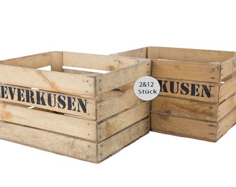 Obstkiste mit Aufdruck LEVERKUSEN Gebrauchte Weinkisten Massive Holzkisten (2,12)