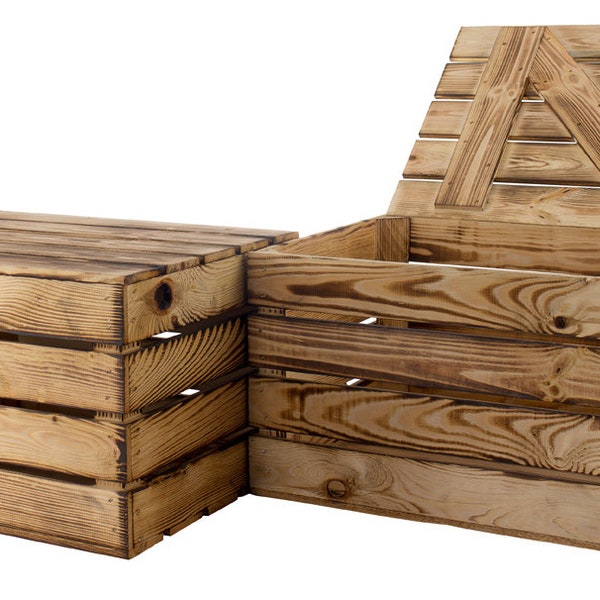 Sparpaket aus geflammten Kisten mit Deckel, aus Holz | 48x36x30cm | Allzweckkiste im Garten, dem Balkon oder drinnen | viel Platz für Sachen
