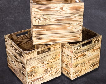 Savings package of flamed wooden boxes | 32x37.5 x 32.5 cm | Box for Ikea Kallax shelf with beautiful wood look for more order and decoration factor