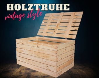 Holztruhe in hellem, unbehandelten Naturholz mit Deckel Truhe Kiste Ablage| 80x50x39 cm