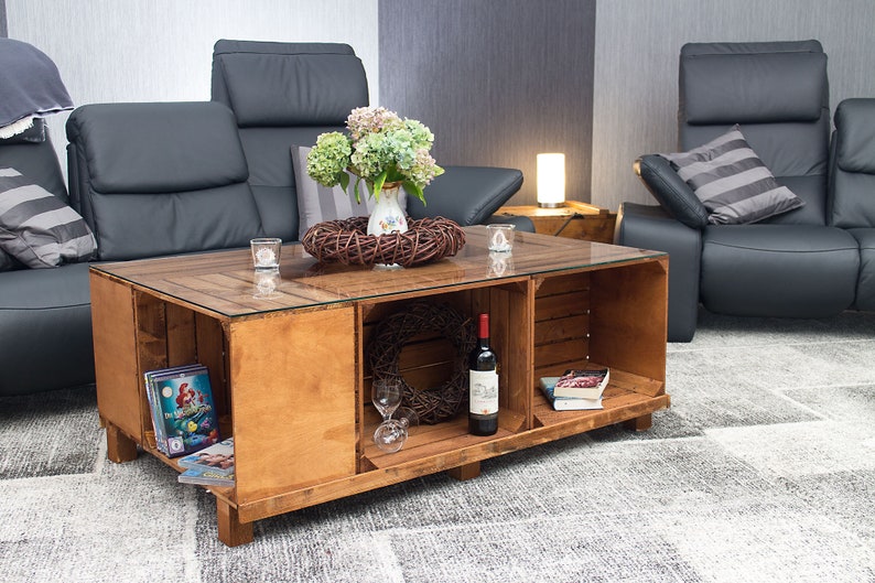 Coffee Table Made Of Pickled Apple Crates Incl Glass