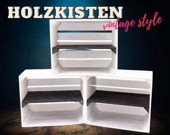 2x 3x 6x neues weiß schwarzes Holzregal | 50x40x30 cm | weiße Obstkiste mit schwarzem Mittelbrett zur Aufbewahrung von Schuhen uvm