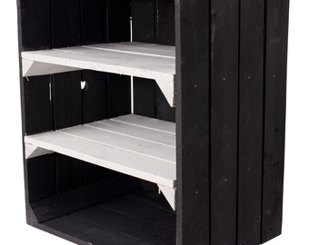 2x 6x 8x 12xVintage furniture 24 Black wooden box with 2 white center boards across 50 cm x 40 cm x 30 cm Fruit boxes Wine box black with white