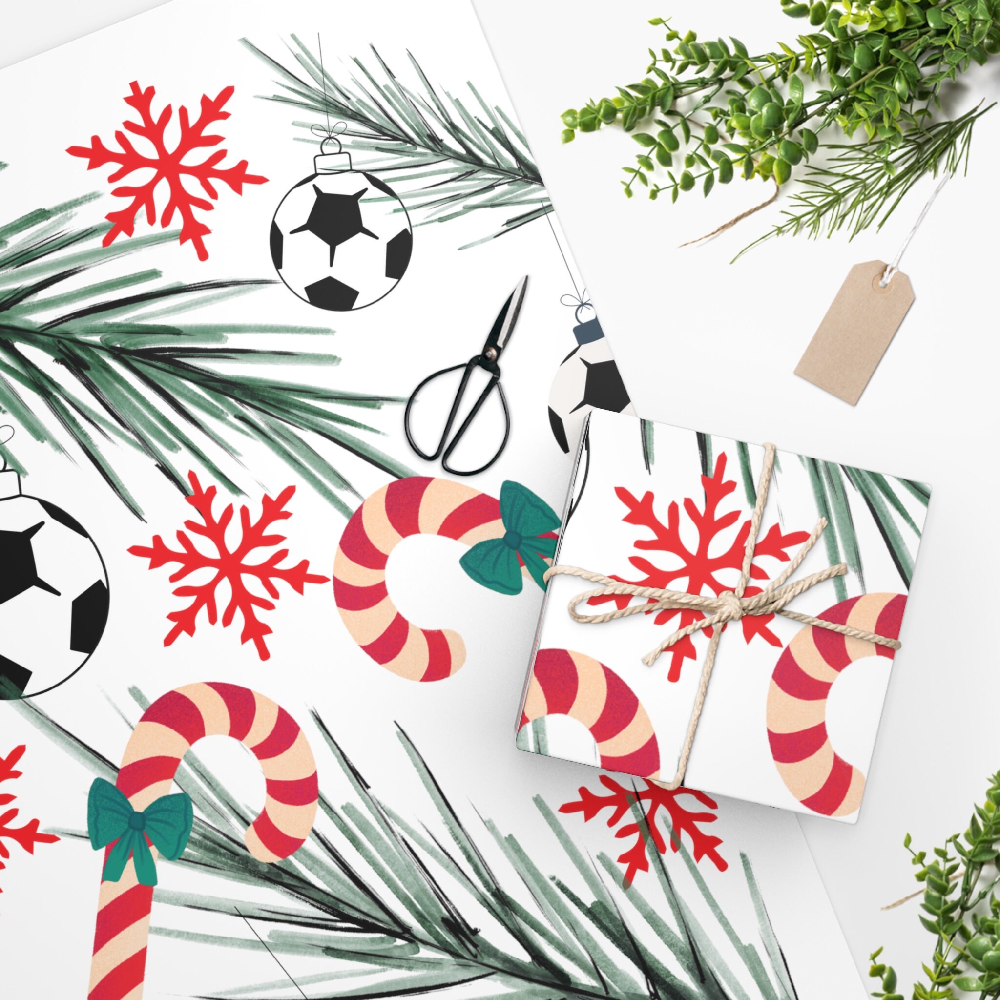 Soccer Football Balls Kids Name Red Christmas Wrapping Paper Sheets