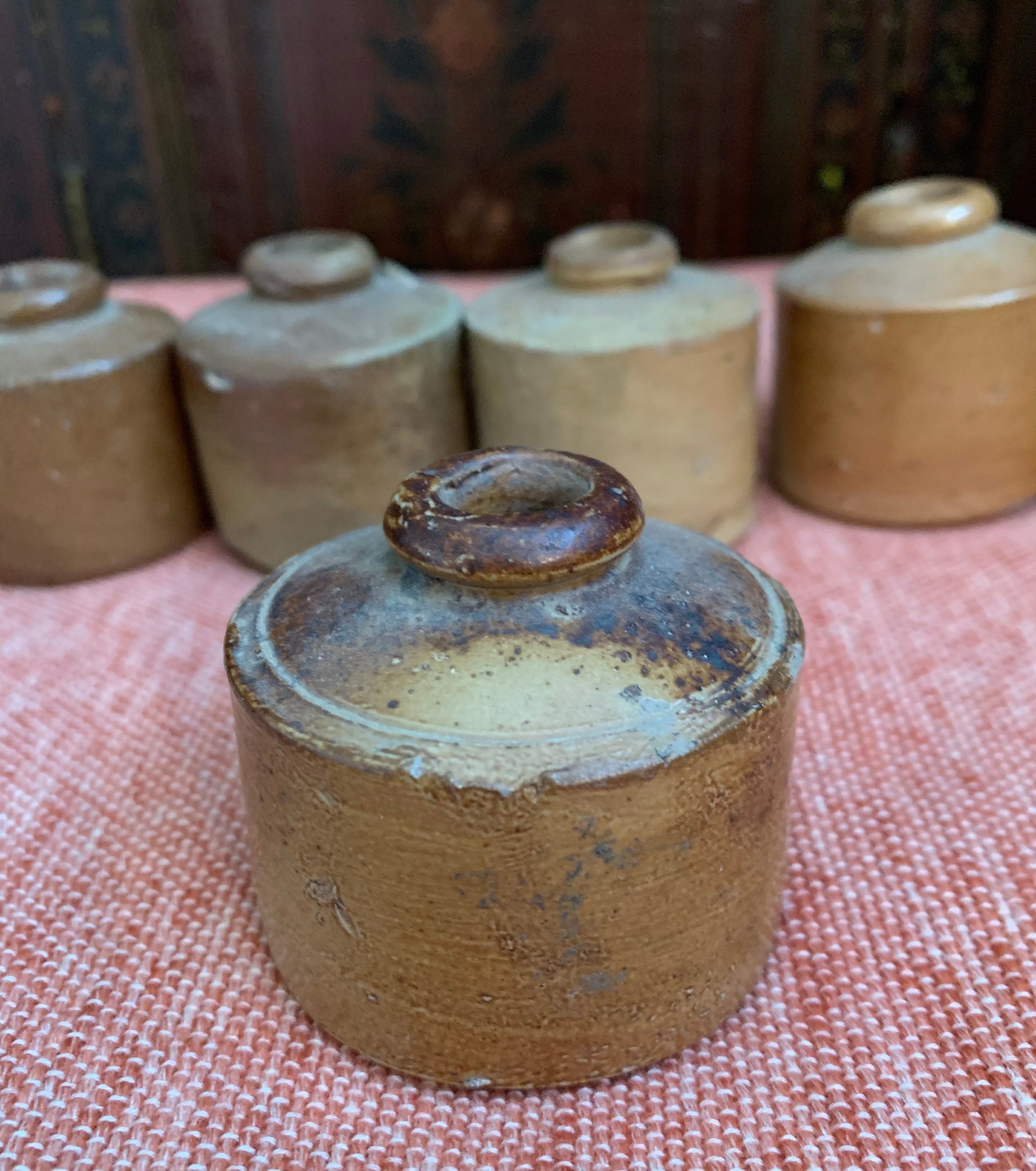 Vintage Inkwells 7 Civil War Era Round Pottery Etsy