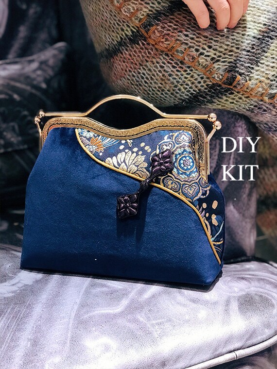 blue velvet clutch bag