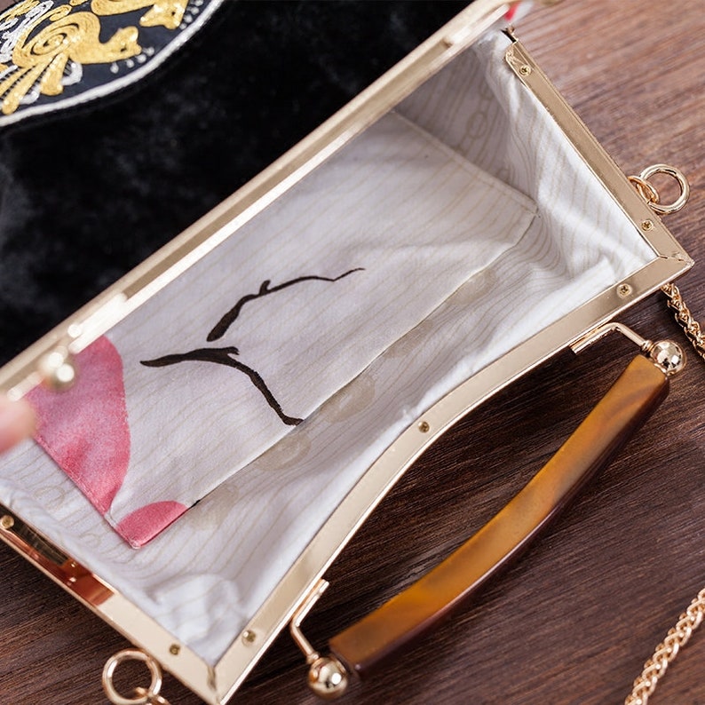Black Cross Body Clutch for Mom with Hand-embroidered Birds Prints