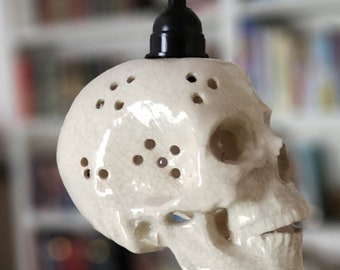 Ceramic Skull Hanging Lamp: Life Size Creepy Halloween Decor