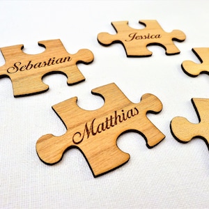 Peça de quebra-cabeça, placa de identificação, cartão de lugar, cartão de lugar, presente de convidado, alfinete de casamento, peça de quebra-cabeça de madeira