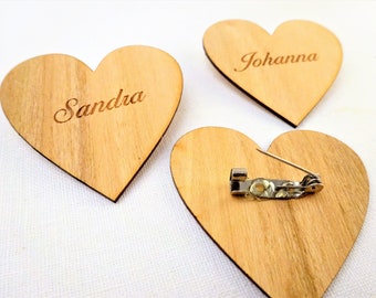 Name plate, place card, place card, guest gift, pin for wedding, heart with lapel pin