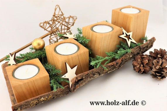 4er Holz Teelichthalter, Adventskerze, Adventskranz